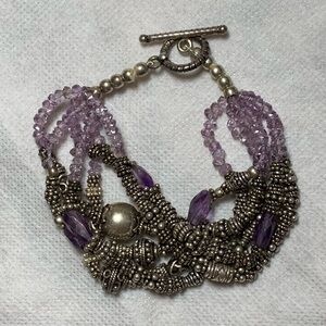 Multi-Strand Bali Silver & Amethyst Bead Bracelet 6 Strands